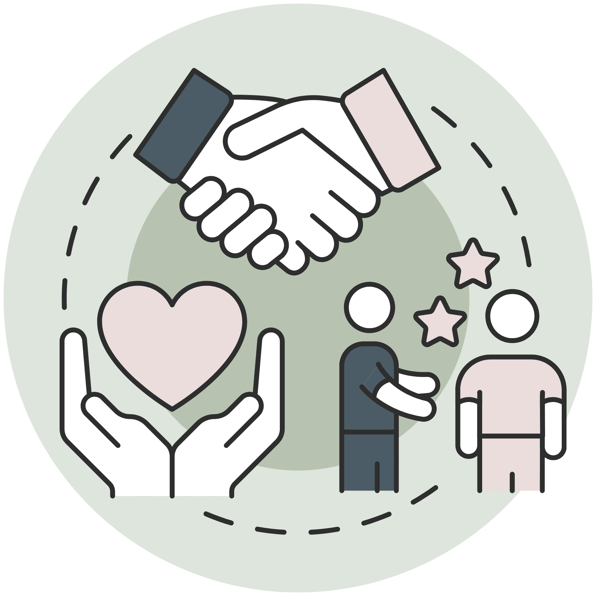 Icon of hands and heart representing relationships, connection, and healthy communication.